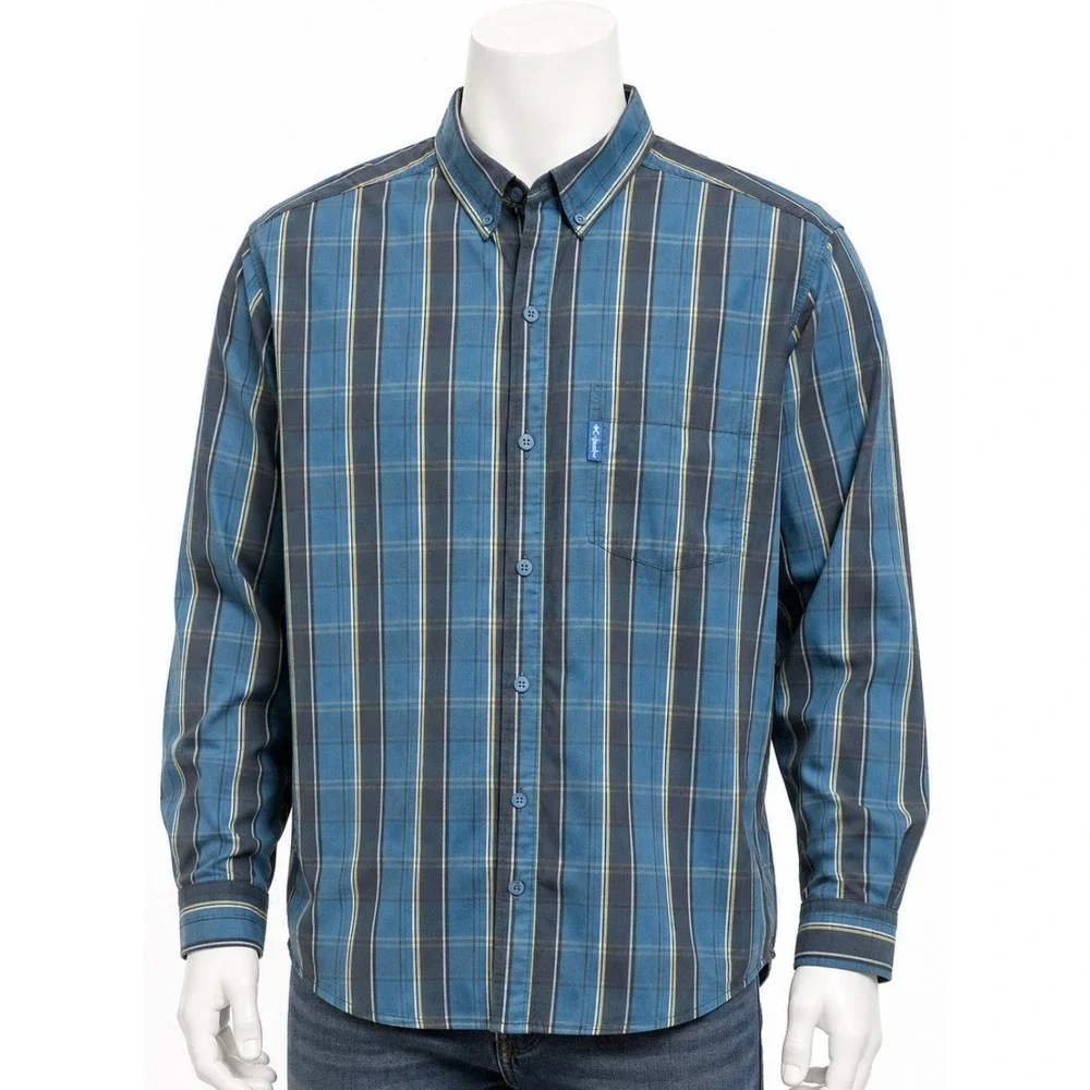 COLUMBIA Men's Long Sleeve Plaid Shirt Jacket Large L Tall Blue Casual Rugged